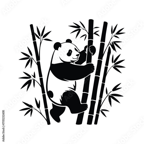Cute Panda Bear Climbing Bamboo Forest Illustration Representing Panda Power Symbolism Concept