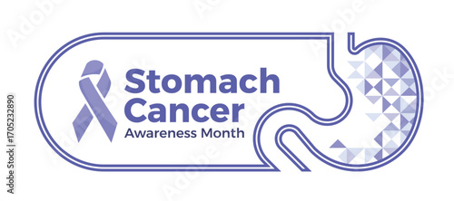 Stomach cancer awareness month - Text and Periwinkle ribbon awareness in frame stomach symbol with triangle geometric shapes texture vector design