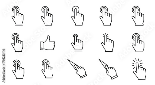Collection of hand pointer cursor icons in silhouette style