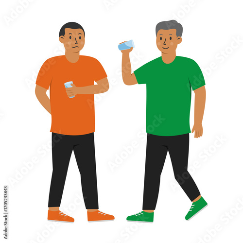 Illustration of a Person Holding a Glass Full of Water in Flat Color Style. Suitable for Themes about Hydration, Healthy Lifestyle, and Daily Routines.