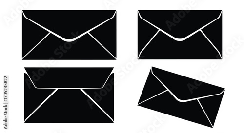 Four black envelopes in silhouette style