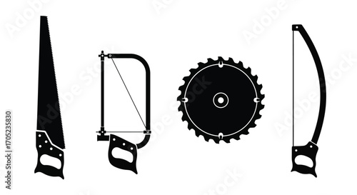 Collection of vintage hand saw and blade silhouettes