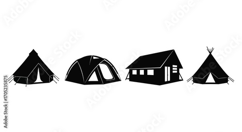 Collection of diverse camping shelter silhouettes