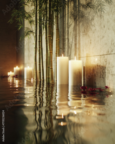 minimal_spa_scene_candles_bamboo_warm_water_reflections