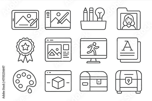 Office, productivity line icon set. efficiency, work tools, digital organization symbols
