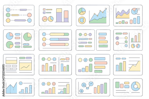 Analytics, chart, graph flat icon set. data visualization icons collection