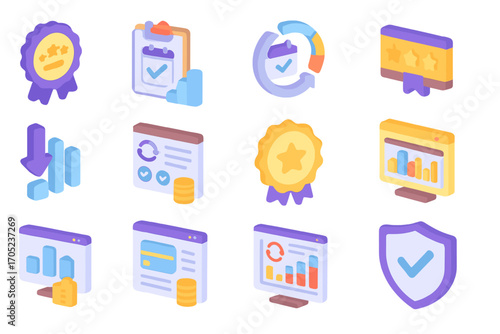 Business analytics 3d icon set. charts, reports, data icons collection