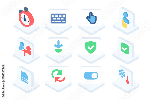 Technology, communication 3d icon set. devices, networking, internet symbols collection