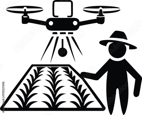 Drone farmer observing crops agriculture field