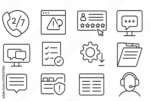 Customer support line icon set. service, communication, helpdesk symbols collection