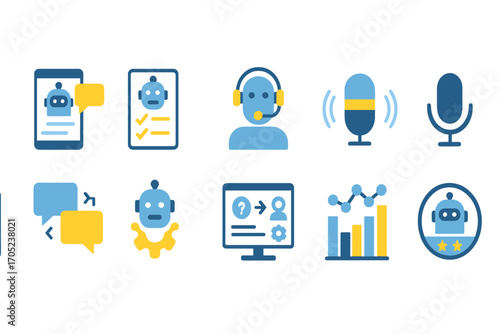 Chatbots and ai outline icon set. communication, technology symbols line collection