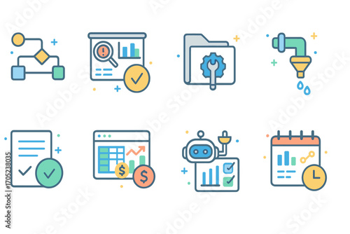 Business, workflow outline icon set. office, process management icons outline collection