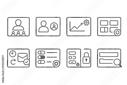 Business operations outline icon set. management, workflow, planning line collection