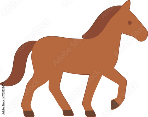 Flat Illustration Brown Horse Walking with Simple Design Style Graphic