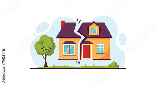 Broken House Symbolizing Divorce or Separation.