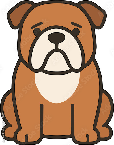 Cartoon Style Brown Bulldog Sitting Adorable Pet Illustration Animal Character
