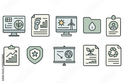 Eco-friendly, sustainability flat icon set. environment, nature conservation symbols