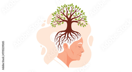 Tree of Life Growing From Human Head Symbolizing Growth.