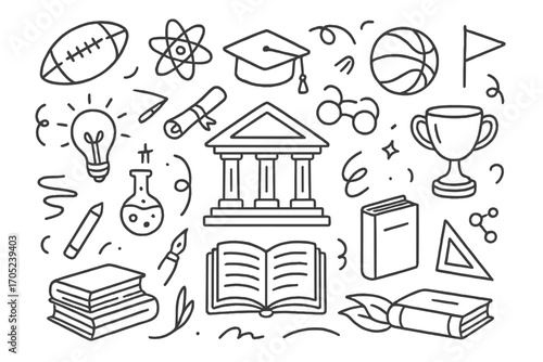 Education and science linear icon set: school, learning, and academic visuals