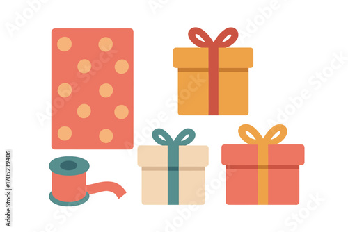 Gift and celebration icon set. packages, presents flat collection