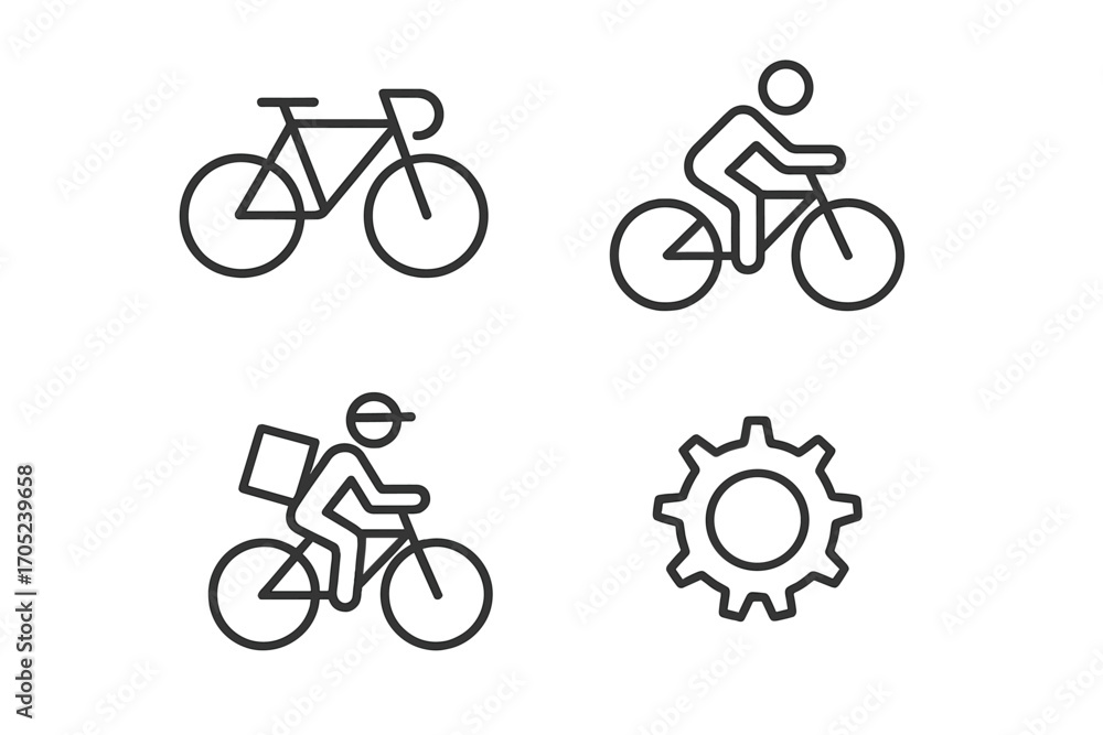 Obraz premium Bicycle and cycling line icon set. transportation, gear outline icons collection
