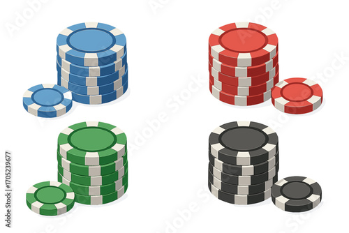 Casino, gambling 3d icon set. poker, chips, betting, gaming symbols collection