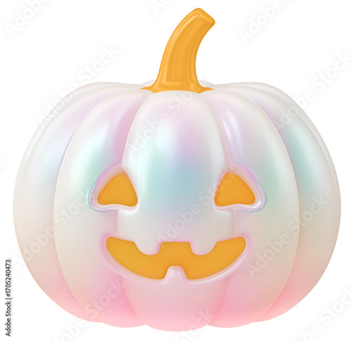 3D render of a pastel Halloween pumpkin on a transparent background.