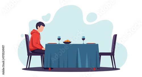 Man sitting alone at a table set for two.