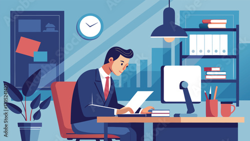 Focused professional working at a modern office desk during daytime