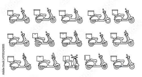 Collection of scooter silhouettes with delivery boxes