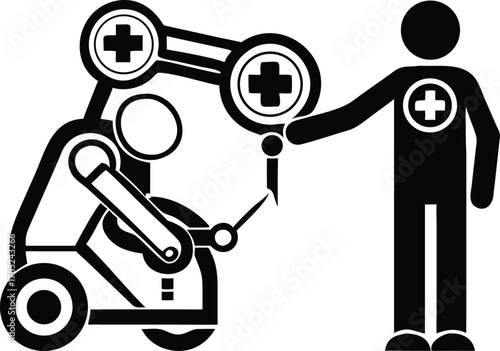 Robot assisting person with medical symbol assistance