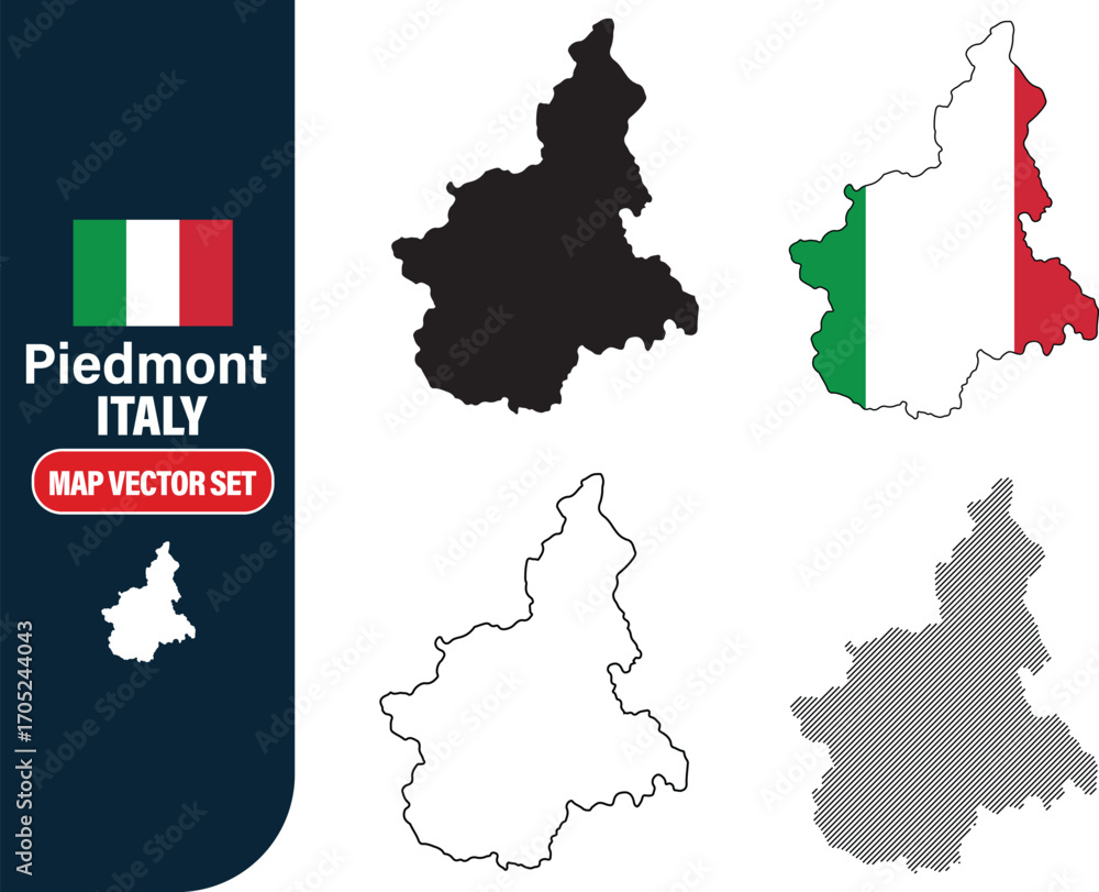 Fototapeta premium Piedmont Italy Map Set Vector Illustration