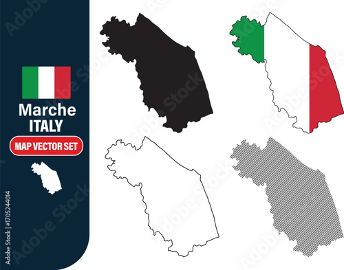 Marche Italy Map Vector Set
