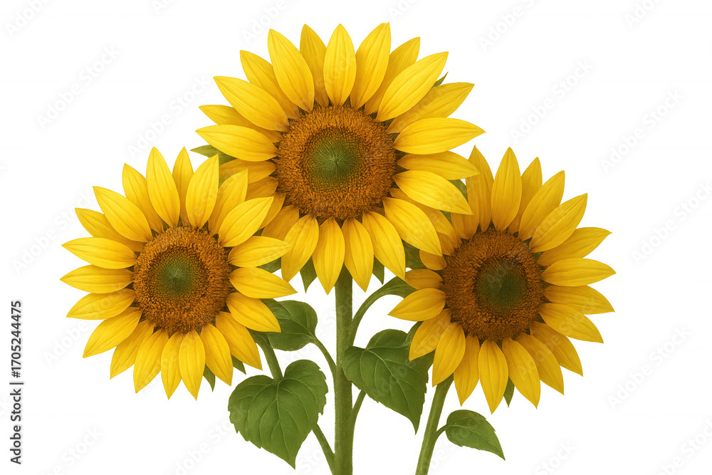 Obraz premium Vibrant sunflowers clustering, golden petals spreading against transparent backdrop, radiating warm summer brightness