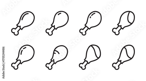 Eight stylized chicken leg icons in a simple black and white silhouette