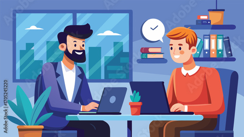 Two professionals collaborating in a modern office setting during the day
