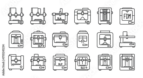 Collection of 3d printer silhouettes in a grid layout