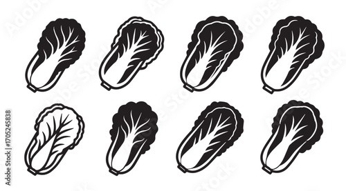 Collection of eight black and white napa cabbage silhouettes
