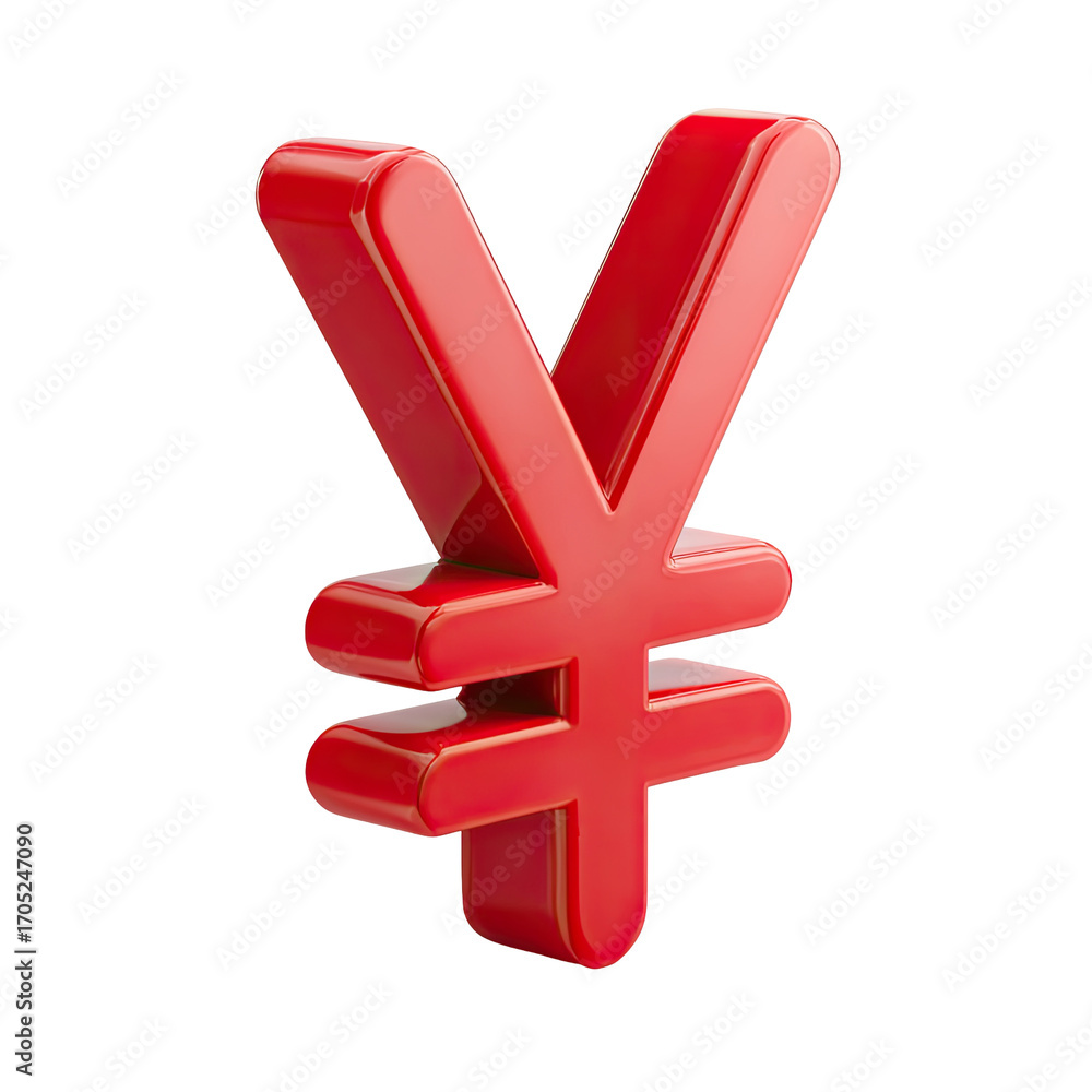 Obraz premium A vibrant, three-dimensional rendering of a red yen symbol, exhibiting a glossy, plastic-like texture
