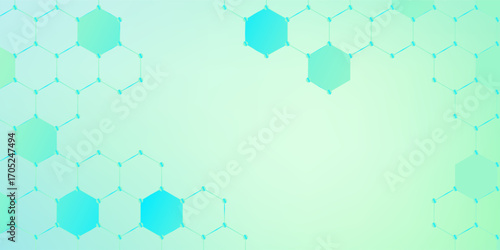 The molecular structure of DNA and the connection of neurons atoms. Science concept for your design. Medical technology, chemistry, science background. Vector illustration on a green background