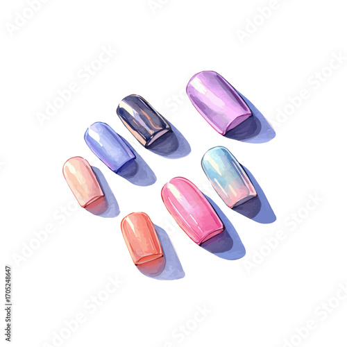 Nails, watercolor clipart vector, isolated on a white background.
