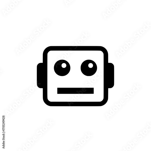 A simple and modern vector illustration of a robot's face with a neutral expression.