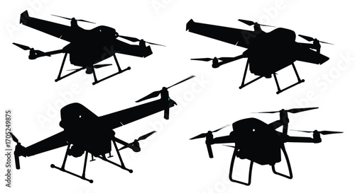 Four distinct drone silhouettes in various poses