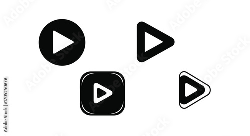 Collection of four play button icons in silhouette style