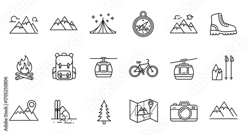 Collection of outdoor adventure and winter sports icons silhouette