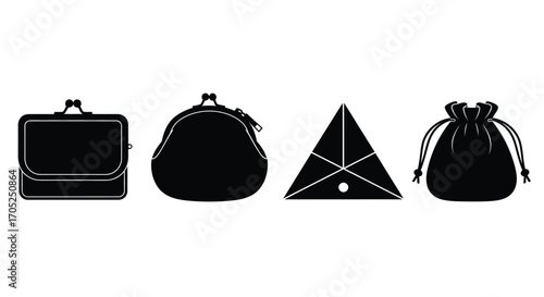 Four distinct bag silhouettes in a row silhouette