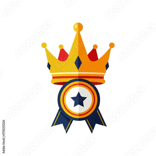 Symbolic illustration representing excellence and success with a majestic golden crown atop a distinguished award badge, perfect for concepts of victory, premium quality, and high standards
