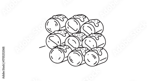 A cluster of delicious marshmallows on a skewer in a simple line drawing silhouette
