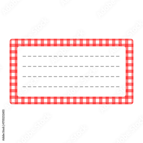 red gingham label with lines