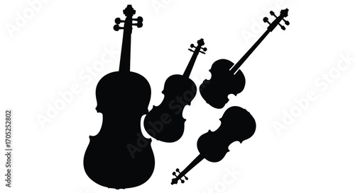 Collection of four violin silhouettes in varying sizes and poses